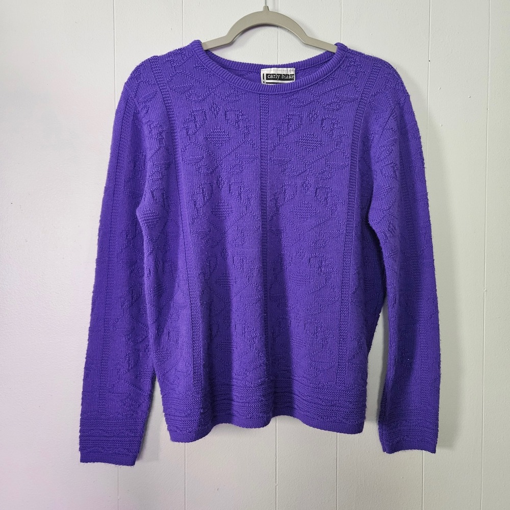 Vintage 80s 90s Sweater Womens Purple Textured Cozy